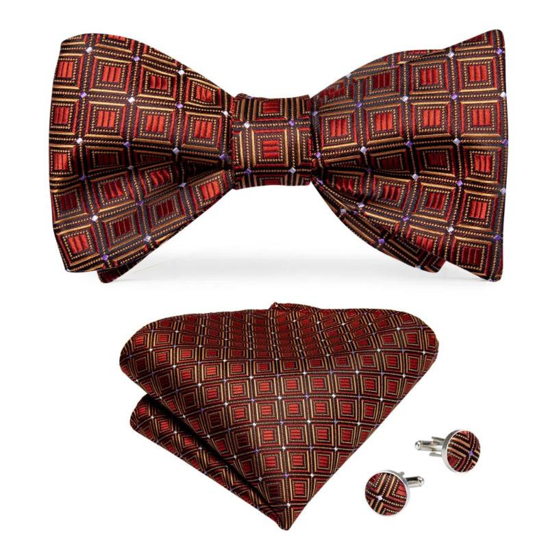 Mens Silk Bowtie Red Gold Plaid Designer Necktie For Men Wedding Party Adjustable Bow Tie Hanky Cufflink Set DiBanGu LH-099
Mens Silk Bowtie Red Gold Plaid Designer Necktie For Men Wedding Party Adjustable Bow Tie Hanky Cufflink Set DiBanGu LH-099
