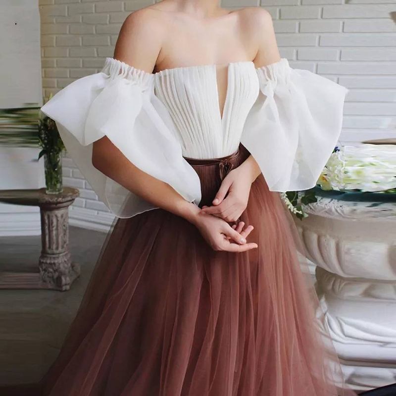 Custom Color Off Shoulder Prom Dresses A Line Short Puff Sleeve Floor Length Evening Gowns Vestido de festa Plus Size Special Occasion Dress