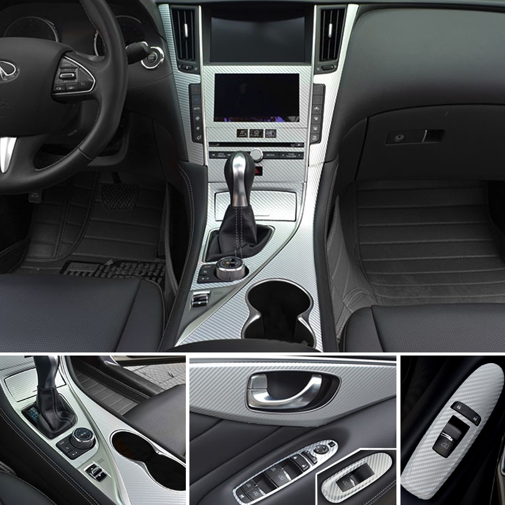 For Infiniti Q50 Q60 2014-2019 Interior Central Control Panel Door Handle 3D/5D Carbon Fiber Stickers Decals Car styling Accessorie