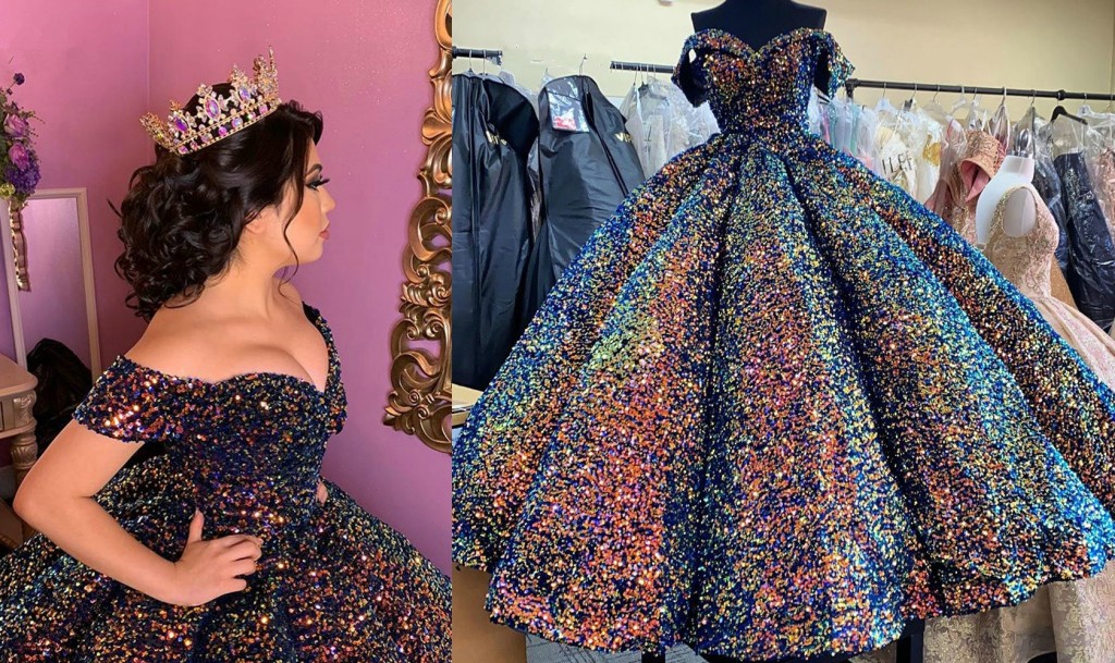 Sparkling Ball Gown Prom Dresses 2021 Candy Color Shiny Sequins Beaded off shoulder Arabic Dubai Evening Wear Dress Puffy Skirt