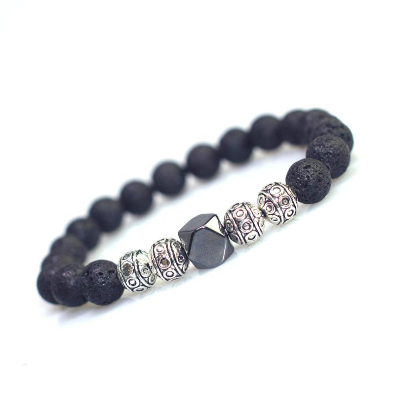 Fashion Men's Beaded Hematite Bracelet Frosted Volcanic Stone Bracelet Magnetic Therapy Stone Men's Jewelry Hematite