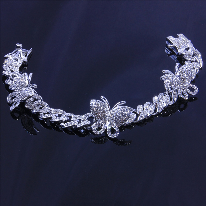 Cuban Link Butterfly Anklets Women Iced Out Tennis Chain Leg Bracelet Beach Anklet Bling Rhinestone Fashion Hip Hop Feet Jewelry A
