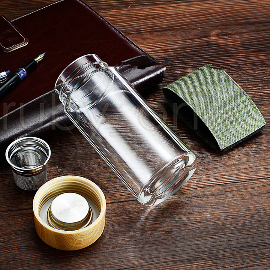 350ml 12oz Glass Water Bottles Heat Resistant Round Office Tea Cup With Stainless Steel Tea Infuser Strainer Tea Mug Car Tumblers 6615841