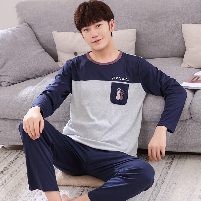 New Spring Men Pajamas long Sleeve Male Pajama Set Men Pure Full Cotton Pajamas For Men Sleepwear Suit homewear 4XL 200919