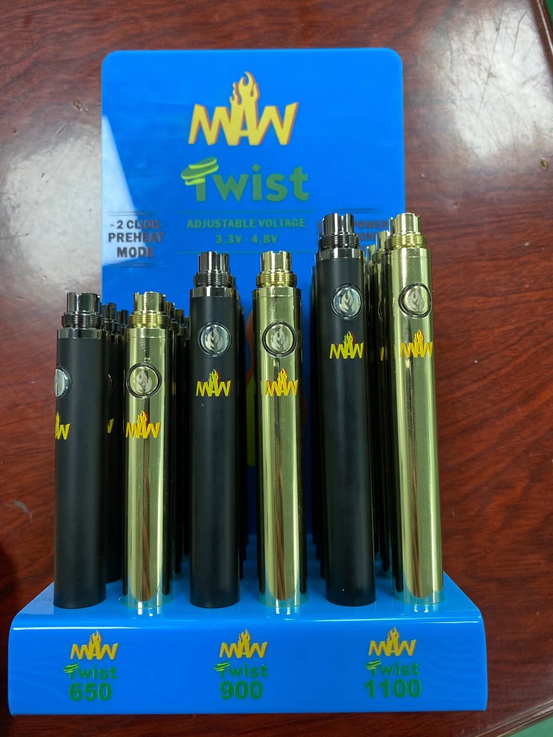 MAW Twist slim pen Preheating Battery 650mah 900mah 1100mah variable voltage Bud Touch battery 510 thread VS ooze twist battery
MAW Twist slim pen Preheating Battery 650mah 900mah 1100mah variable voltage Bud Touch battery 510 thread VS ooze twist battery