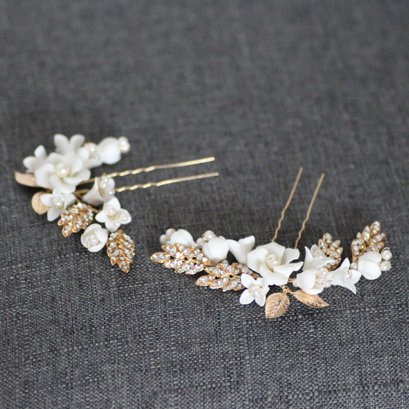 Jonnafe Porcelain Flower Bridal Hair Pins Piece Gold Leaf Wedding Headpiece Handmade Women Prom Hair Accessories
Jonnafe Porcelain Flower Bridal Hair Pins Piece Gold Leaf Wedding Headpiece Handmade Women Prom Hair Accessories