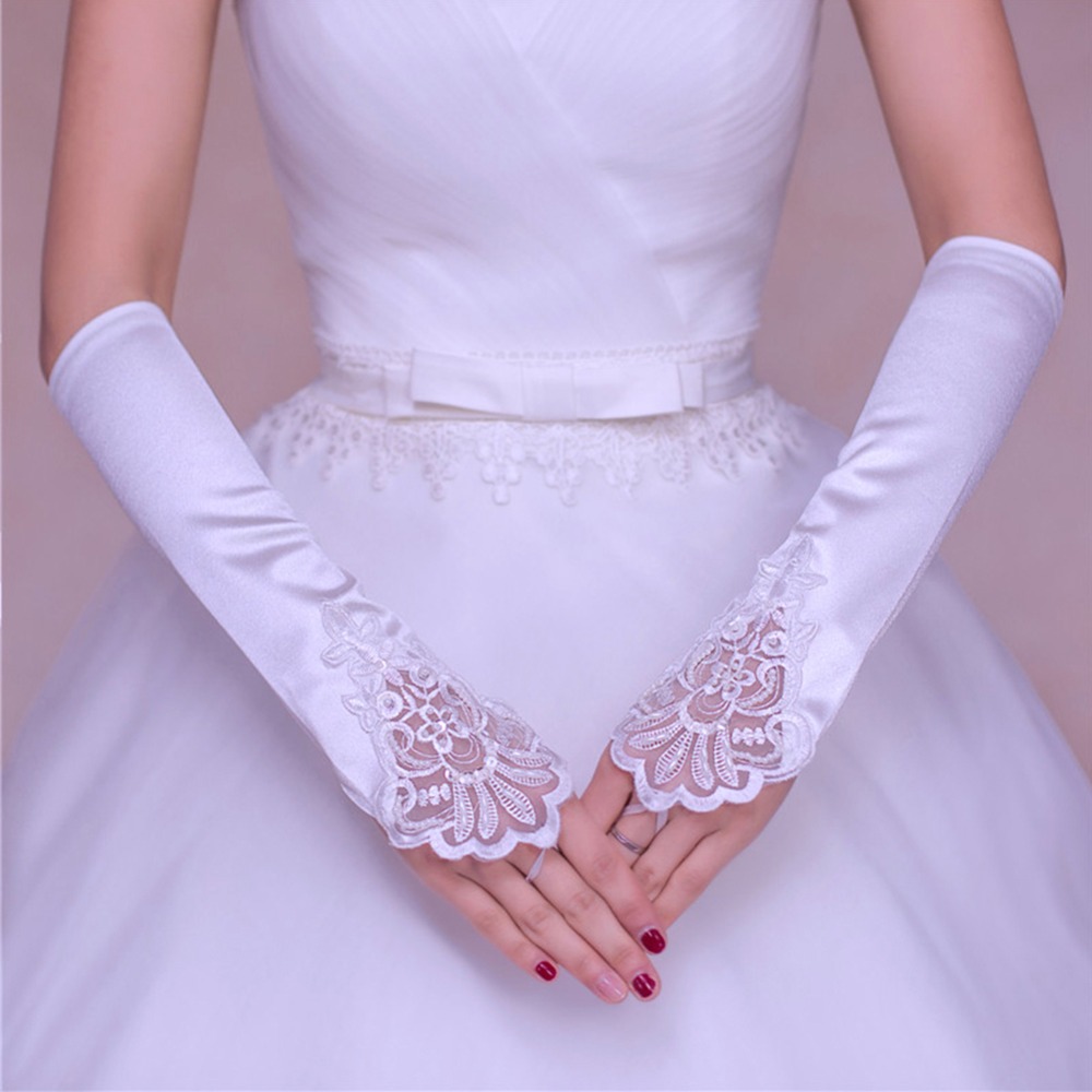 2020 1 pair new Bride Gloves Fingerless Lace Satin Women Girls Prom Feast Wedding Accessories wedding gloves