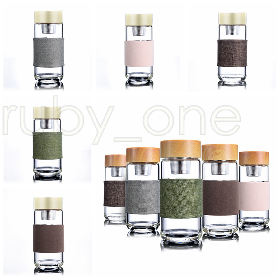 350ml 12oz Glass Water Bottles Heat Resistant Round Office Tea Cup With Stainless Steel Tea Infuser Strainer Tea Mug Car Tumblers 6615841