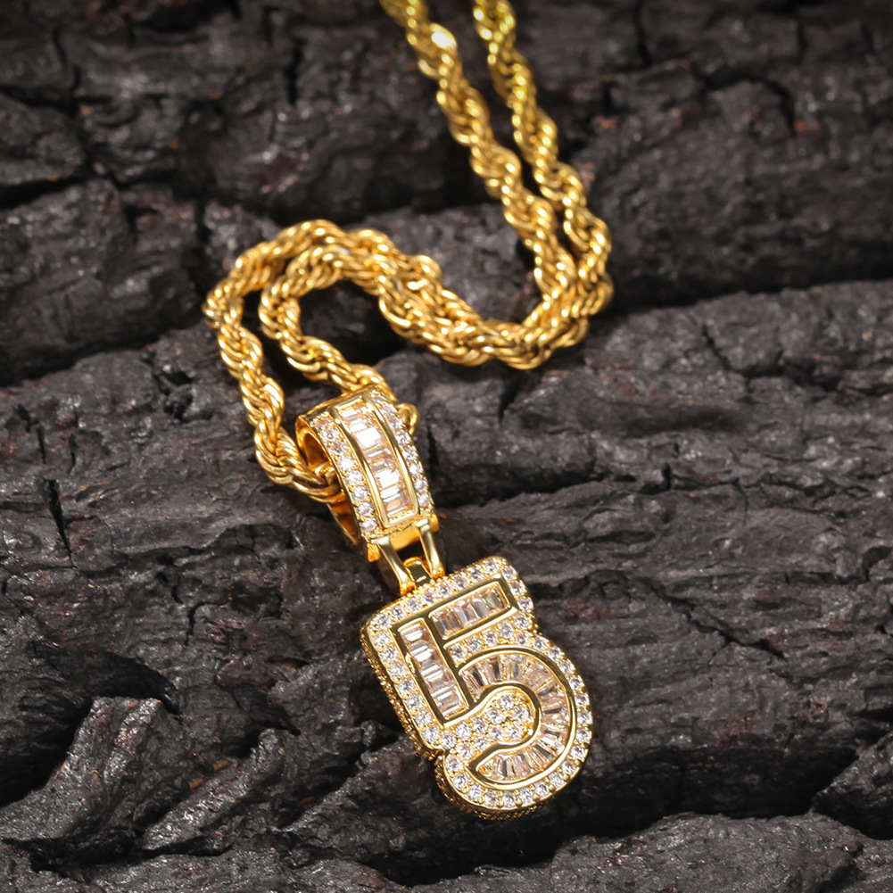 TopBling Hip Hop 0-9 Custom Numbers Pendant Necklaces Bling Crystal Shining Cubic Zirconia Letters Men Women Gift