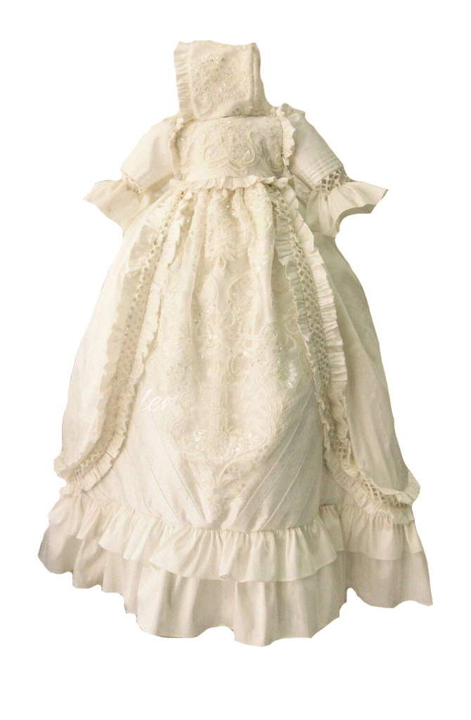 2021 Luxury Sequins Christening Gowns For Cute Baby Girl Lace Flowers Appliqued Pearls Baptism Dresses With Bonnet First Communication Dress