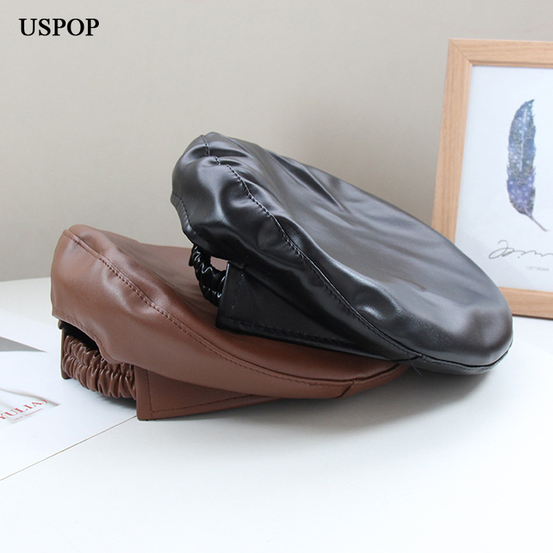 USPOP New beret elastic beret hat vintage leather PU solid color berets women autumn hat, Black
USPOP New beret elastic beret hat vintage leather PU solid color berets women autumn hat, Black