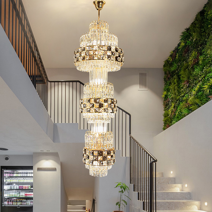 American Spiral Stairs Crystal Chandelier LED Light Shining Multi-circle European Long Crystal Chandeliers Lights Fixture Dia55cm H180cm