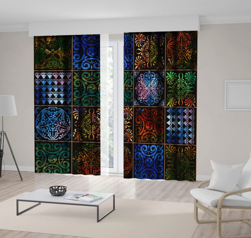 Curtain Colorful Set of Ornamental Tiles with Vintage Ethnic Patterns Artwork Blue Green Brown Black, As pic
Curtain Colorful Set of Ornamental Tiles with Vintage Ethnic Patterns Artwork Blue Green Brown Black, As pic