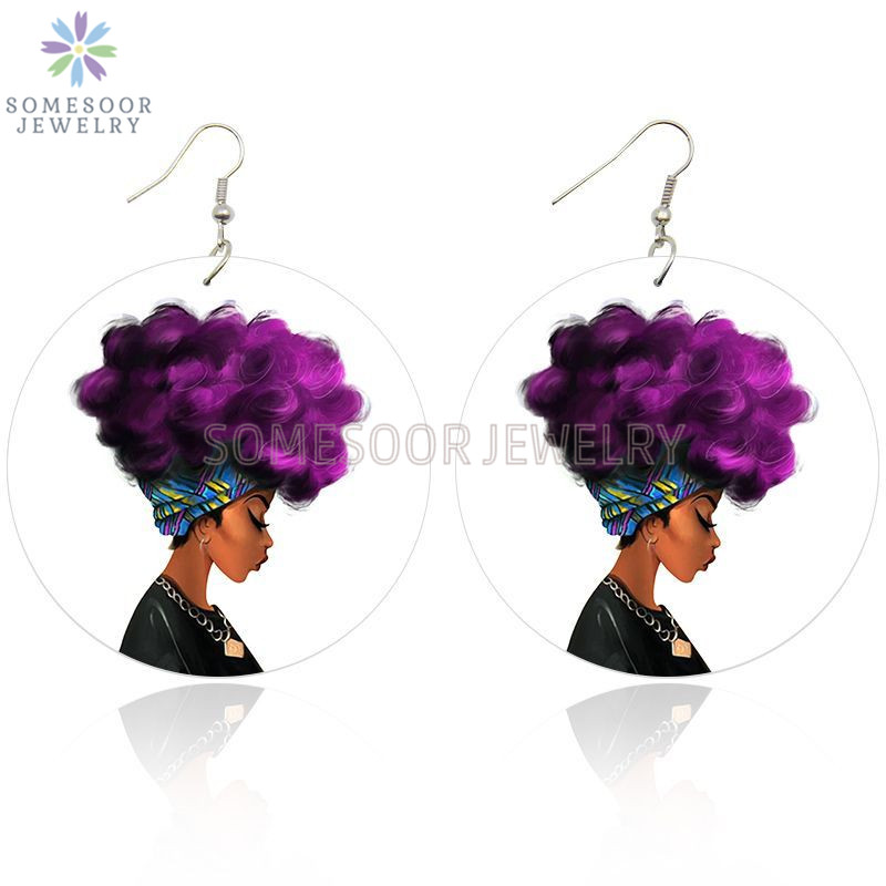 SOMESOOR Purple Red Afro Curls Natural Hair Woman Wooden Drop Earrings Black Arts Both Sides Printed Wood Pendant Hoops Jewelry
SOMESOOR Purple Red Afro Curls Natural Hair Woman Wooden Drop Earrings Black Arts Both Sides Printed Wood Pendant Hoops Jewelry