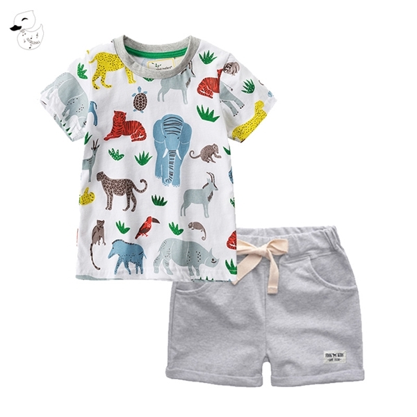BINIDUCKLING Toddler Kids Clothes Sets Animal Printed T-shirts Shorts Summer Cotton Boy Outfits Children's Clothing Set