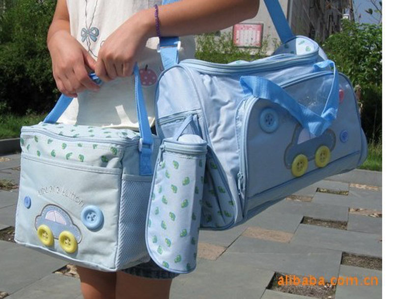 Diaper Bags 4Pcs/Set Mummy Bag Multi-Function Mommy Baby Diapers Nappies Large Capacity Changing Small Pad Bottle Holder Set 3color1