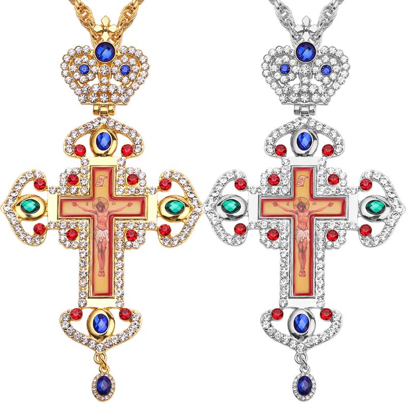 Pendant Necklaces Orthodox Crucifix Necklace Jesus Cross Pendants Full Rhinestones Crown Religious Holy For Priests Church
Pendant Necklaces Orthodox Crucifix Necklace Jesus Cross Pendants Full Rhinestones Crown Religious Holy For Priests Church