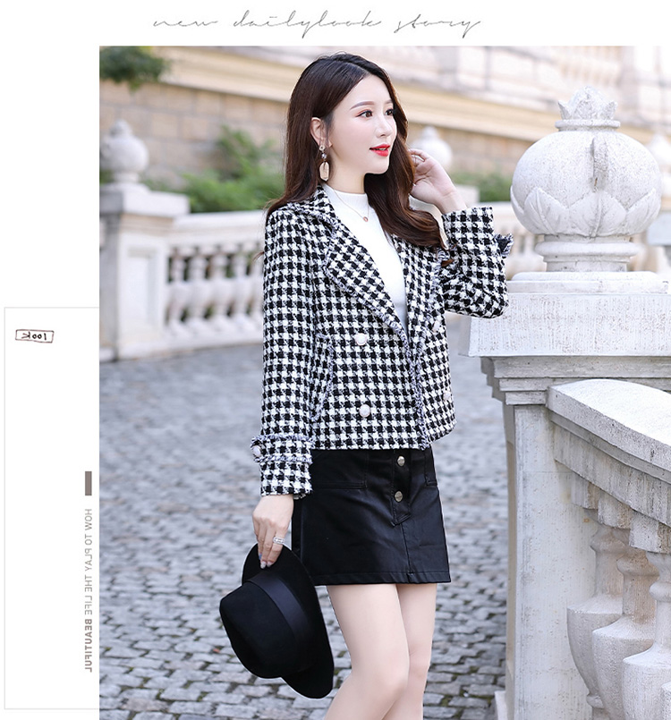 Autumn new retro womens houndstooth plaid grid pattern woolen short thickening coat casacos plus size MLXLXXL3XL