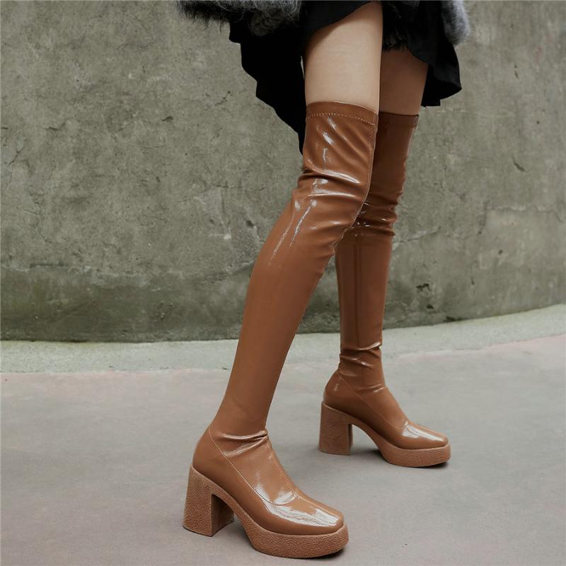 Thigh High Shoes Women Slip On Patent Leather Over The Knee High Motorcycle Boots Female Chunky Heels Platform Pumps Shoes, Black
Thigh High Shoes Women Slip On Patent Leather Over The Knee High Motorcycle Boots Female Chunky Heels Platform Pumps Shoes, Black