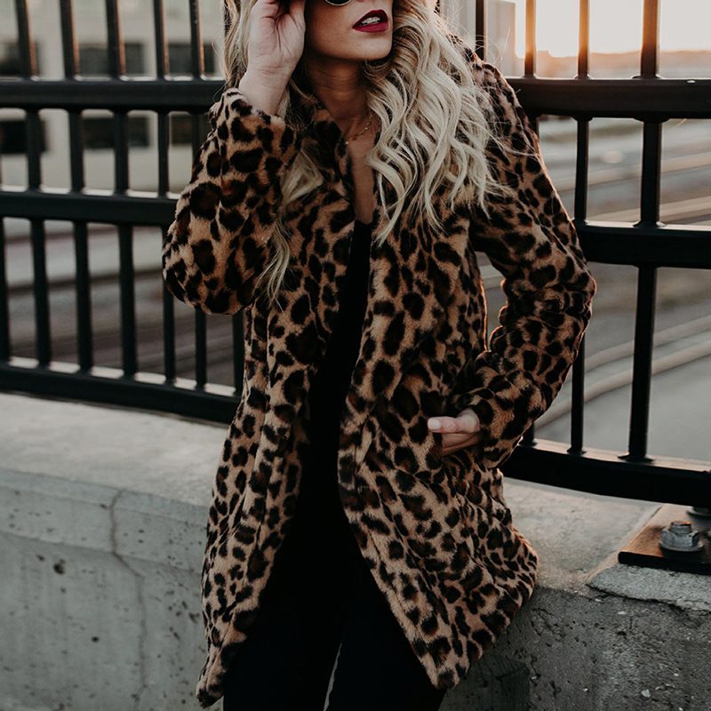 2020 Designer Faux Coat For Women Autumn Winter Warm Fashion Leopard Artificial Fur Women's Coats Casual Womens Jacket