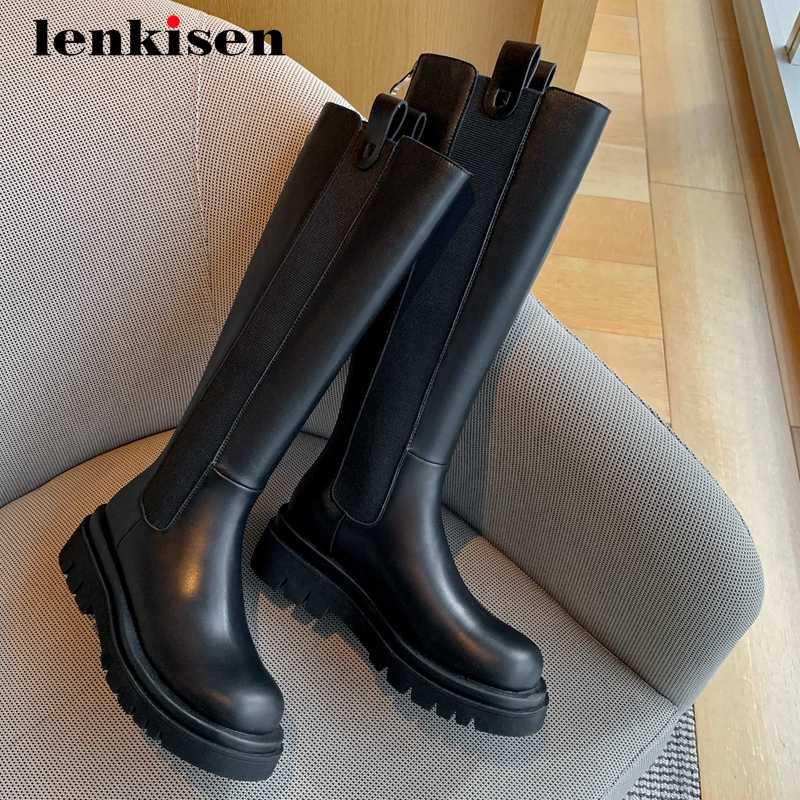 Lenkisen riding boots genuine leather stretch platform convenient round toe thick med heel zipper fashion knee-high boots L1f2, Black
Lenkisen riding boots genuine leather stretch platform convenient round toe thick med heel zipper fashion knee-high boots L1f2, Black