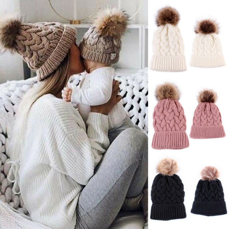 2020 New High Quality Crochet Mother Baby Kids Hats Matching Knitting Wool Pom Bobble Hat Winter Warm Beanie Cap Solid Color Cap, White 
2020 New High Quality Crochet Mother Baby Kids Hats Matching Knitting Wool Pom Bobble Hat Winter Warm Beanie Cap Solid Color Cap, White