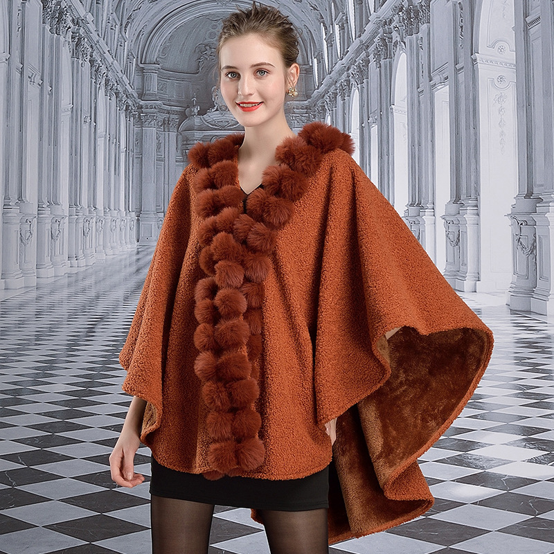 European and American Imitation Rex Fur Binding Ball Thickened Retro Shawl Winter Capes Women Cloak, Black
European and American Imitation Rex Fur Binding Ball Thickened Retro Shawl Winter Capes Women Cloak, Black