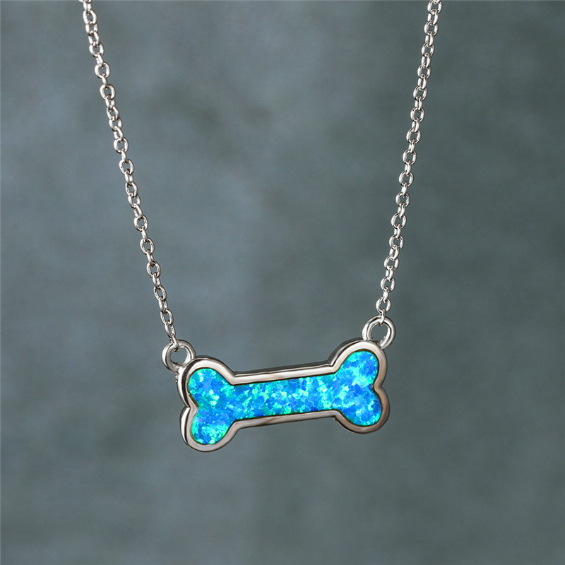 Boho Female Small Dog Bone Pendant Necklace Luxury Blue Opal Necklaces For Women Vintage Silver Color Wedding Necklace
Boho Female Small Dog Bone Pendant Necklace Luxury Blue Opal Necklaces For Women Vintage Silver Color Wedding Necklace