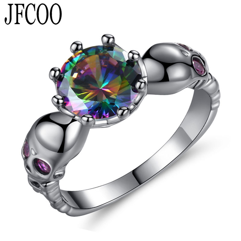 Punk Skull Ring Black Zircon Women's Wedding Rings Jewelry
