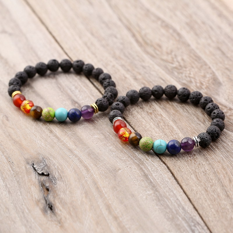 Couple Distance 7 Chakra Bracelet Charm Women Black Lava Hematite Energy Natural Stone Beads Bracelets Men Jewelry Gift