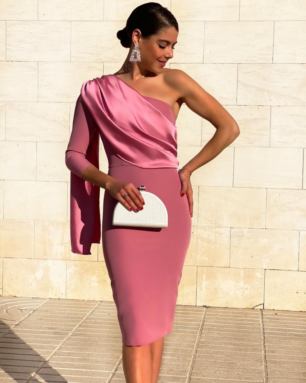 robe de soriee New Long Sleeve Short Cocktail Party Dresses With Cape One Shoulder Women 2020 Formal Sexy Orange Prom Gowns