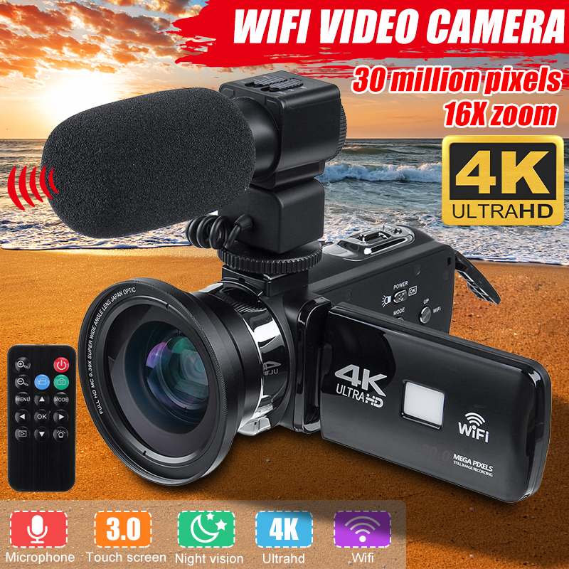 Professional 4K WIFI HD Camcorder Video Camera Night Vision 3 Inch LCD Touch Screen 16X Digital Zoom Camera With Microphone Lens, As shown
Professional 4K WIFI HD Camcorder Video Camera Night Vision 3 Inch LCD Touch Screen 16X Digital Zoom Camera With Microphone Lens, As shown