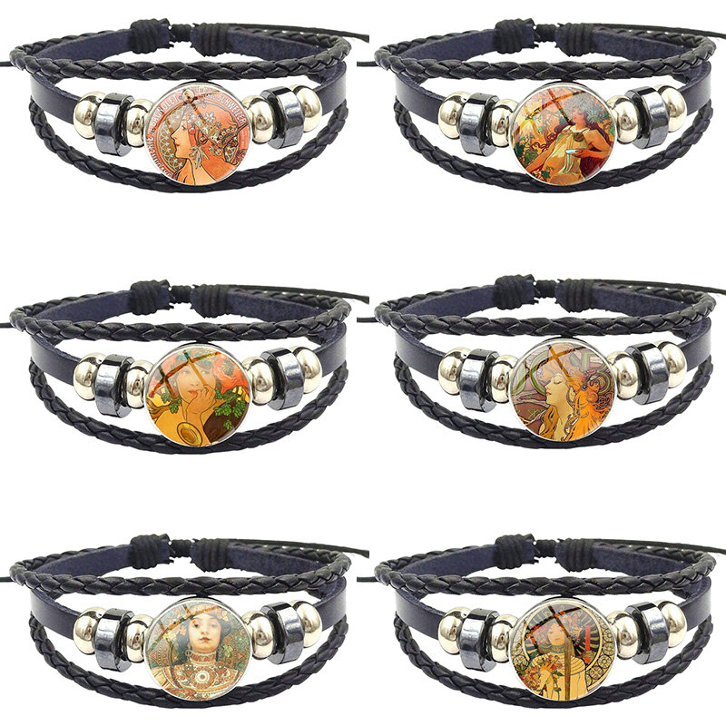 Brand Black Leather Bracelet Bangle Glass Cabochon Jewelry Bijouterie For Women Girls Handmade Alphonse Mucha's Savonnerie
Brand Black Leather Bracelet Bangle Glass Cabochon Jewelry Bijouterie For Women Girls Handmade Alphonse Mucha's Savonnerie