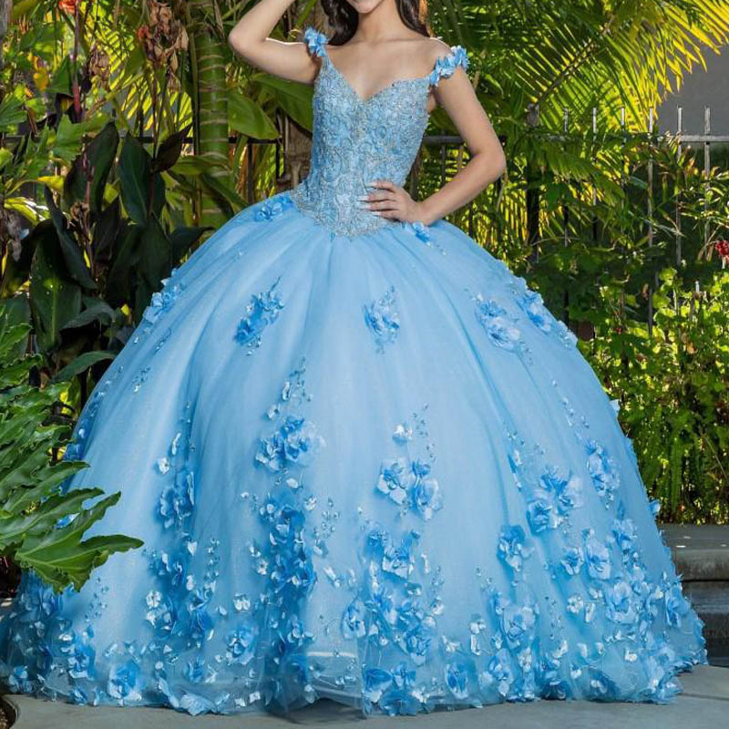 2020 Sky Blue Ball Gown Quinceanera Dress vestidos de 15 años Applique Backless Sweet 16 Dress Pageant Gowns