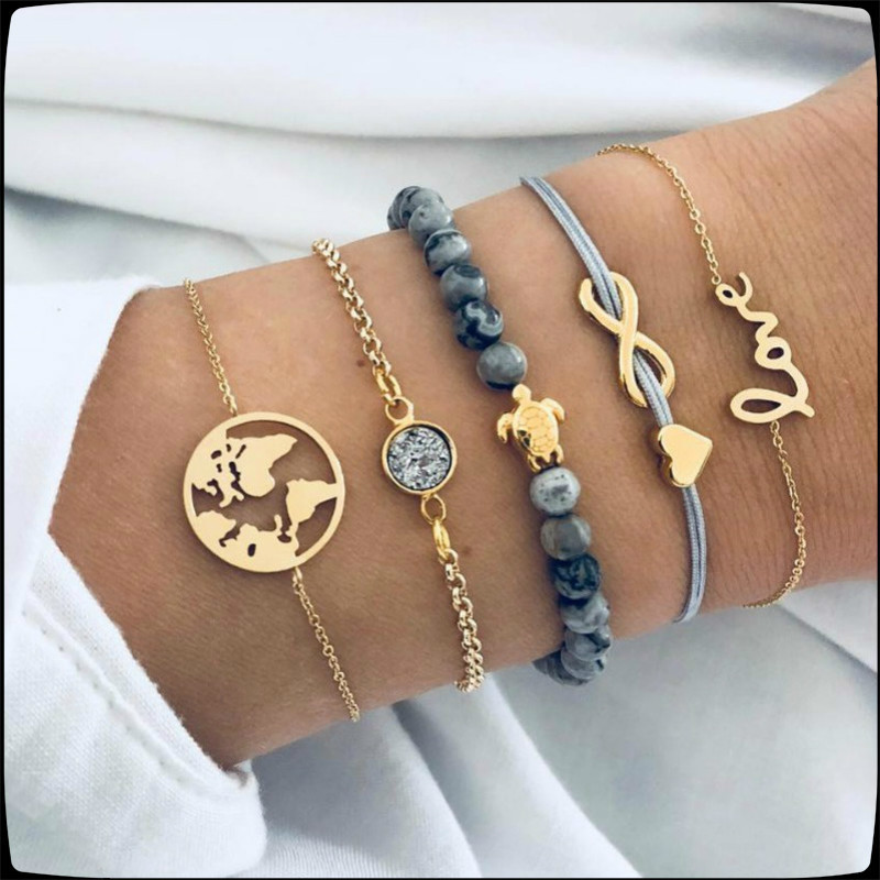 Bohemian Handmade Crystal Beads Turtle Map Heart Love Chain Multilayer Pendant Bracelets Sets Jewelry Gift Brazalete Mujer, Golden;silver
Bohemian Handmade Crystal Beads Turtle Map Heart Love Chain Multilayer Pendant Bracelets Sets Jewelry Gift Brazalete Mujer, Golden;silver