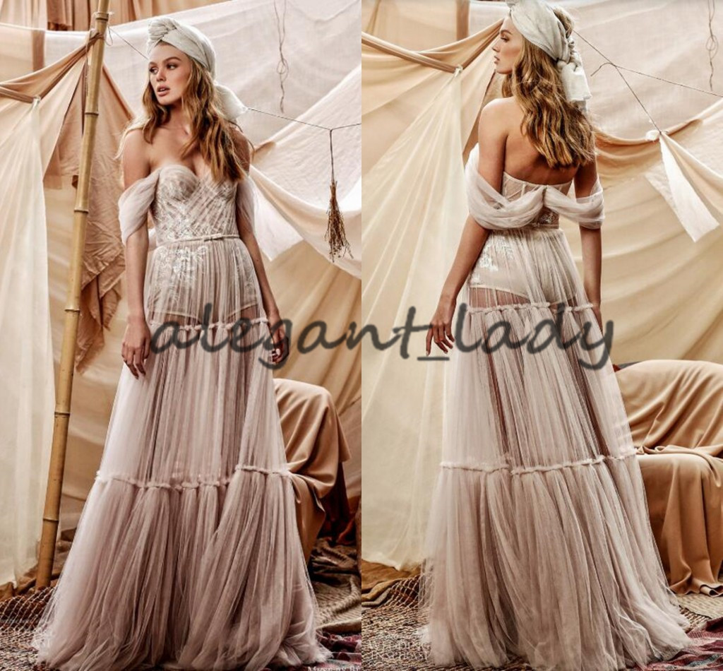 2021 Berta Bohemian Off Shoulder Wedding Bodysuit With Long Skirt 2021 Vintage Lace Applique Holiday Beach Boho Bride Dress vestidos