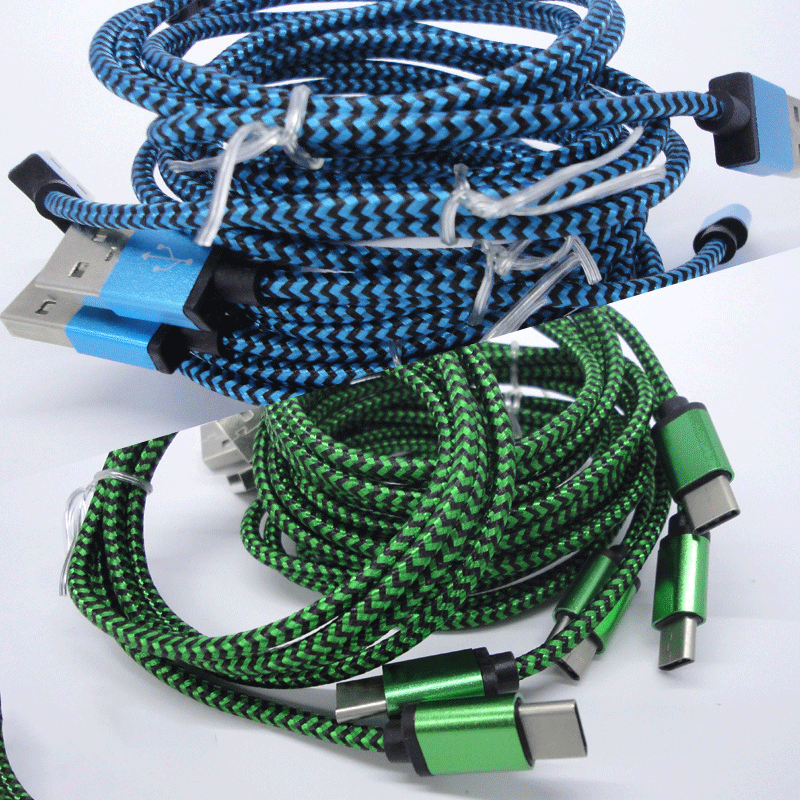 USB Cable Fabric Braid Sync Data For Type C Charging Charger Cable Mirco USB Cable for Universal Cellphones without Package