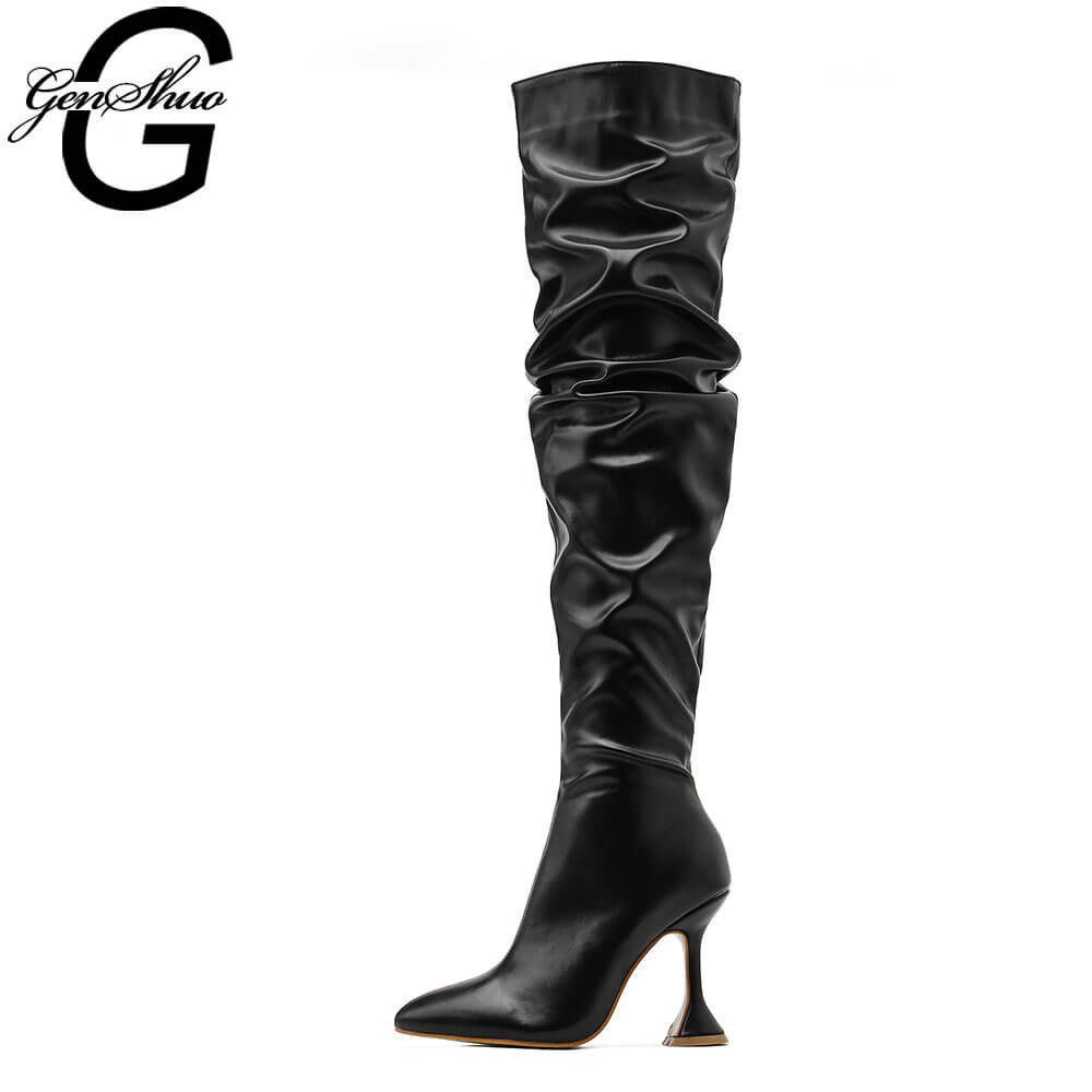 GENSHUO Winter Over the Knee Boots Women Black White Leather Stiletto High Heel Thigh High Boots Pleated Long Shoes Ladies Fall
GENSHUO Winter Over the Knee Boots Women Black White Leather Stiletto High Heel Thigh High Boots Pleated Long Shoes Ladies Fall