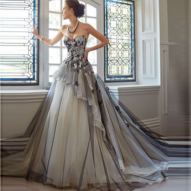 Vintage Victorian Gothic A-Line Black And Champagne Tulle Lace Appliqued Decorated Vintage Floor-Length Sweetheart wedding dress, Same as image
Vintage Victorian Gothic A-Line Black And Champagne Tulle Lace Appliqued Decorated Vintage Floor-Length Sweetheart wedding dress, Same as image