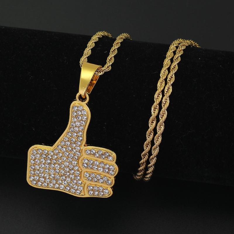 New Hip Hop Necklace Gold Color Stainless Steel Chain Zircon Crystal Thumb Up Sign Vertical Finger Hand Pendant Necklace Jewelry
New Hip Hop Necklace Gold Color Stainless Steel Chain Zircon Crystal Thumb Up Sign Vertical Finger Hand Pendant Necklace Jewelry