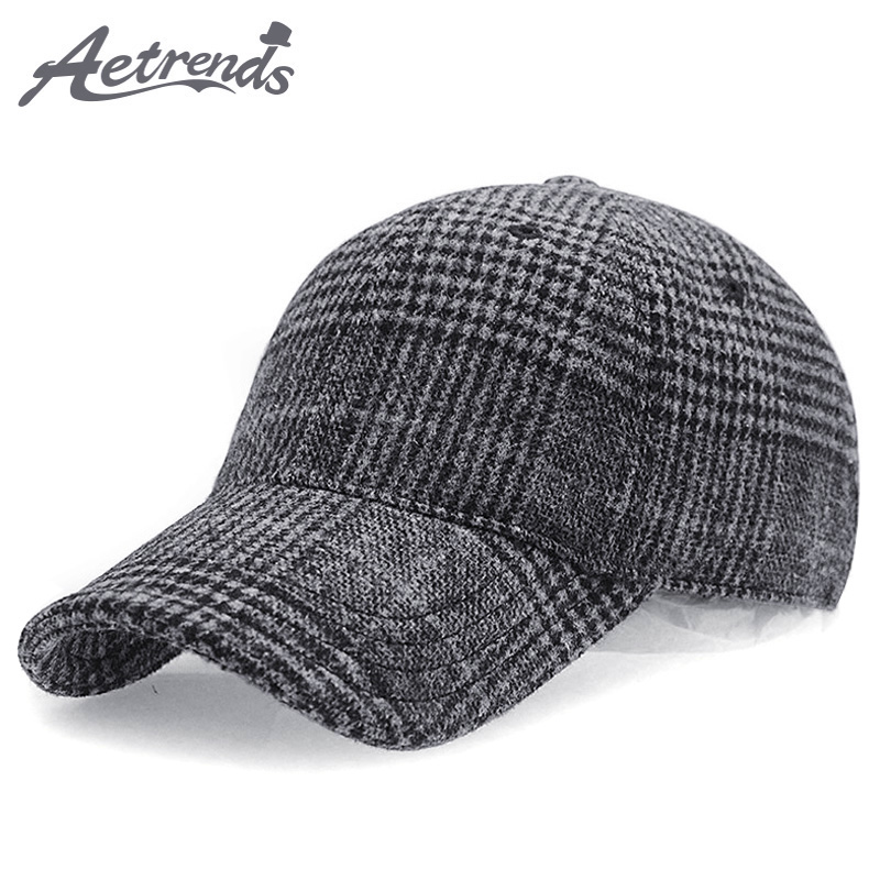 Ball Caps Winter Plaid Woolen Baseball Cap Men Women Cotton Snapbacks Hats