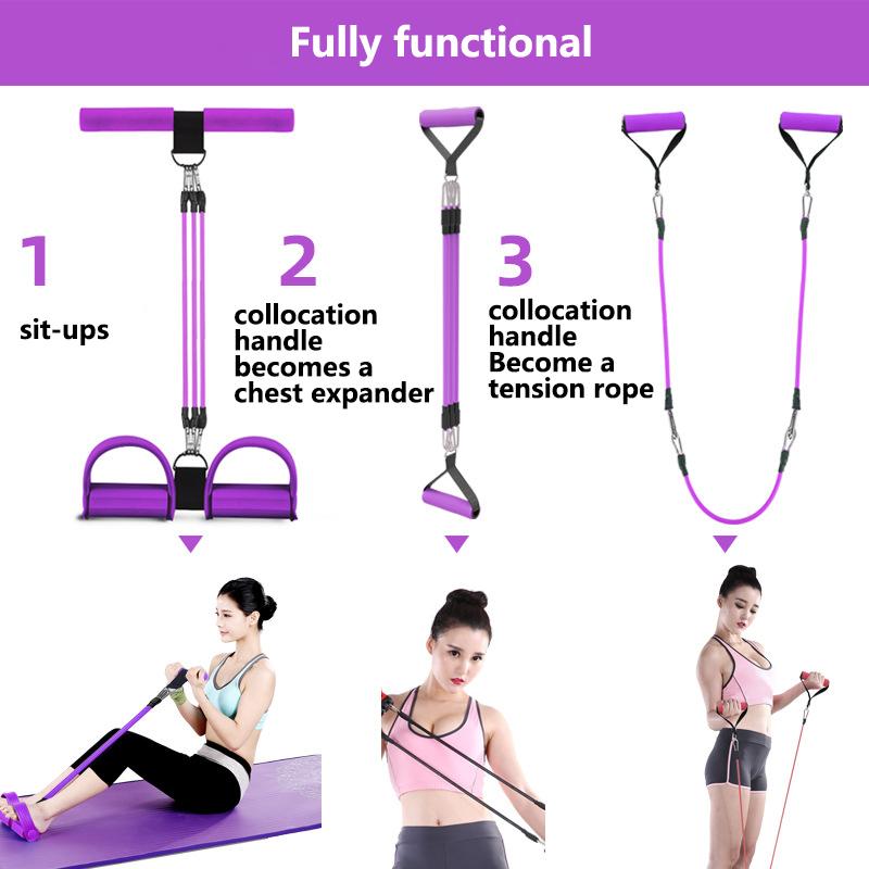 4 Tubes Sit-up Pedal Exerciser Foot Bodybuilding Expander Elastic Pull Rope Resistance Workout Band for Yoga Home Gym Fitness
