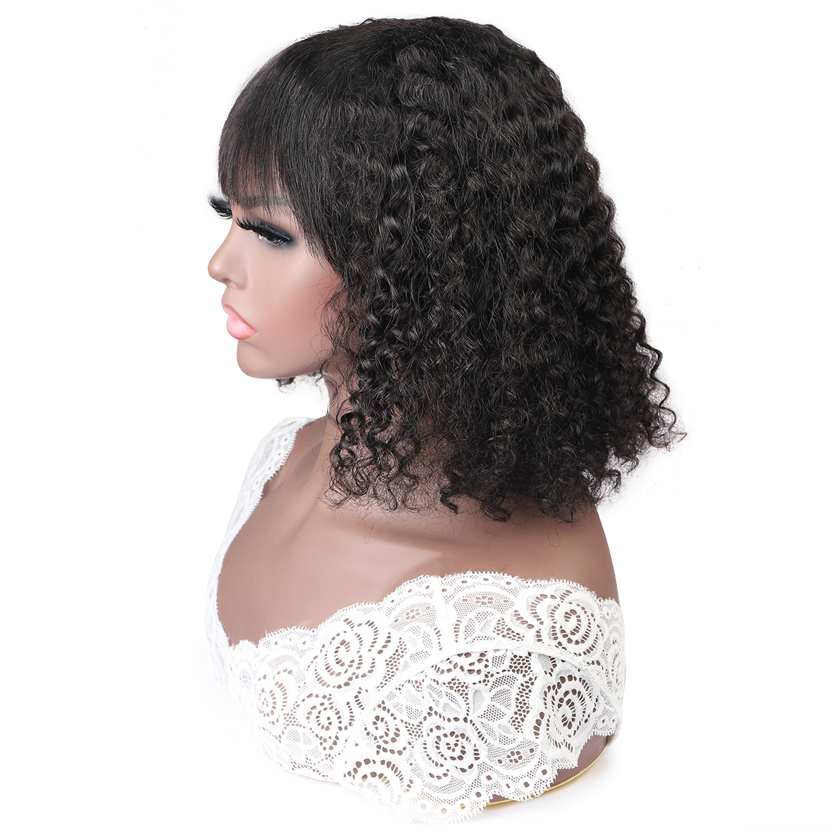 Ishow Brazilian Kinky Curly Bob Wigs Human Hair Wigs with Bangs Machine Made Wigs Peruvian Deep Curly Wave None Lace Wig Indian Malaysian