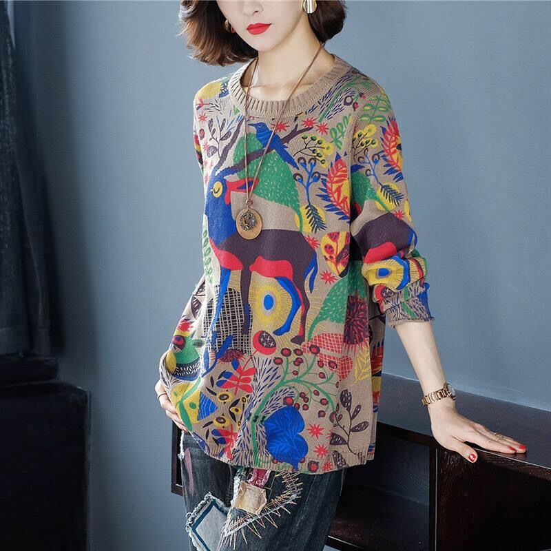 2020 autumn winter vintage printed pullovers Womens Sweaters o-Neck Long Sleeve chic female Knitwear outerwear, Sweaters 1
2020 autumn winter vintage printed pullovers Womens Sweaters o-Neck Long Sleeve chic female Knitwear outerwear, Sweaters 1