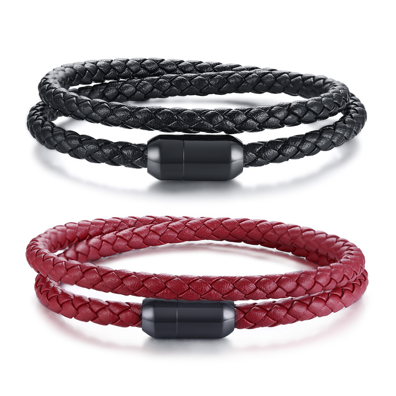 Stainless Steel Black Leather Magnet Buckle Rope European And American Style Men's Fashion Bracelet
Stainless Steel Black Leather Magnet Buckle Rope European And American Style Men's Fashion Bracelet