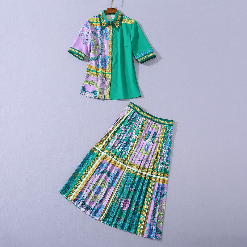 European and American women's wear 2020 winter new style Short-sleeved retro print shirt Pleated skirt Fashion suits, White
European and American women's wear 2020 winter new style Short-sleeved retro print shirt Pleated skirt Fashion suits, White