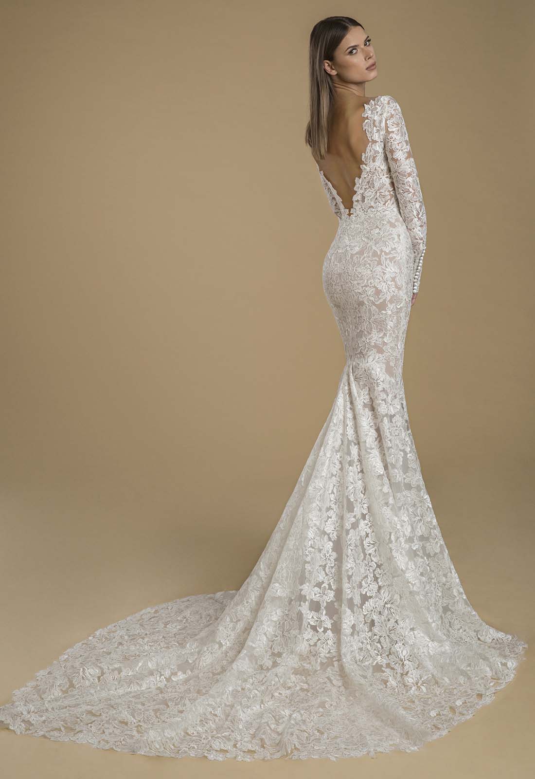 Lace Mermaid Wedding Dresses Long Sleeves Sweep Train Custom Made Wedding Dress with 3D Flower Vestidos De Novia