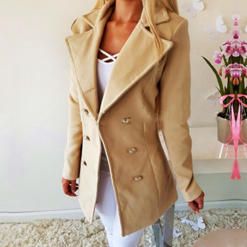 Women's Jackets HEFLASHOR Women Casual Wool Autumn Double Breasted Vintage Office Lady Dress Coats Slim Solid Jacket Outerwear Femme