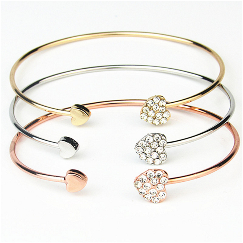 Heart Bangle Bracelet Adjustable Heart Cuff Open Bracelet for Girl Woman