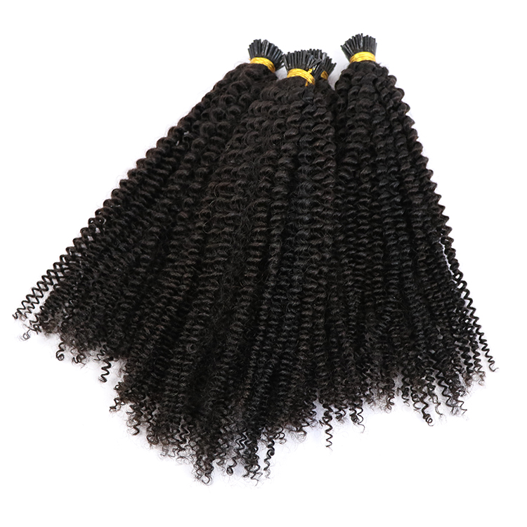 10A Grade Afro Kinky Curly I tip Hair Raw Indian Human Hair Pre bonded Extensions Natural Black I-tip hair 100g 1g/strand